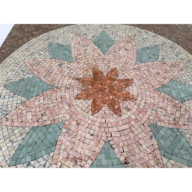 1980’s Vintage Floral Medallion Design Mosaic Top Coffee Table With Green Painted Iron Base For Sale In Miami - Image 6 of 12