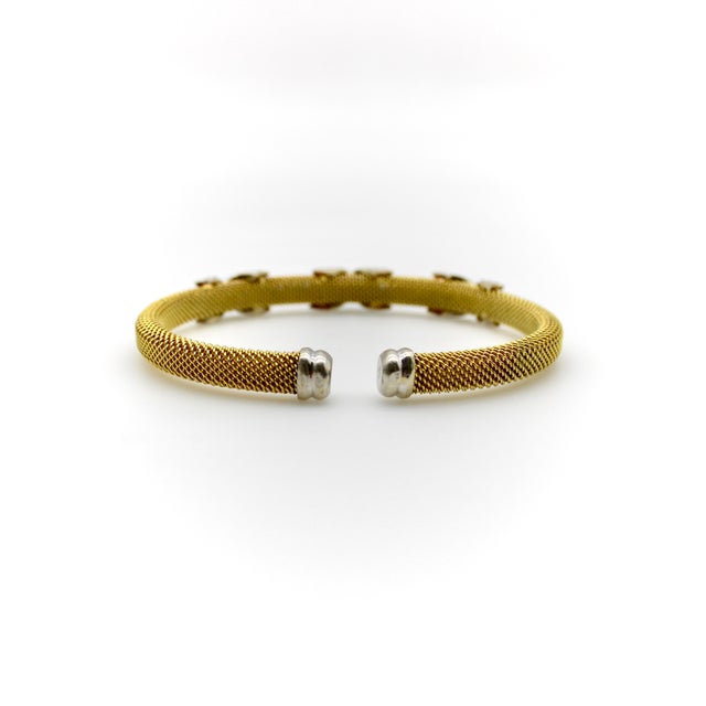 1970s Vintage 14k Gold Woven Cuff Bracelet With Diamond X Details For Sale - Image 5 of 11