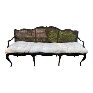 Late 20th Century Louis XV Style Vintage Cane Sofa Bench For Sale