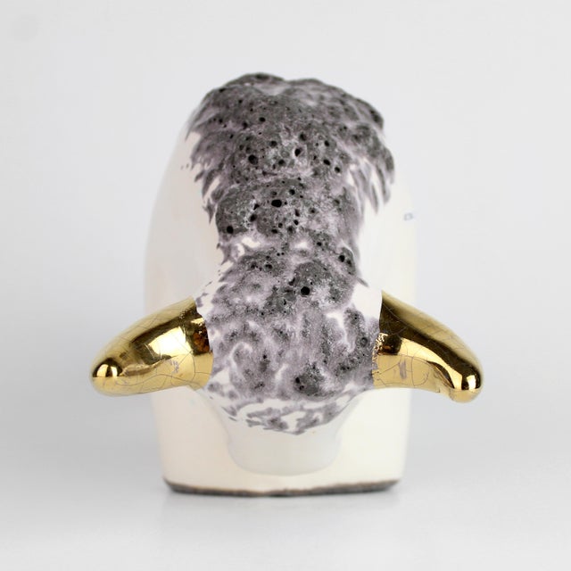 Mid-Century Modern Vintage Otto Keramik Ceramic Bull Buffalo Figurine Off White Black Glaze Germany For Sale - Image 4 of 10