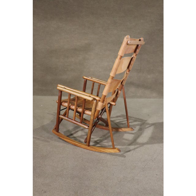 Mid 20th Century Folding Leather Strap Rocking Chair For Sale In Philadelphia - Image 6 of 12