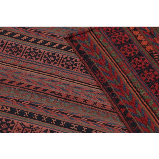 Vintage Persian Tribal Square Kilim, Red & Teal Geometric Stripes - Rug & Kilim For Sale - Image 10 of 10