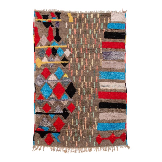 Vintage Multicolor Boujad Moroccan Handmade Wool Rug For Sale