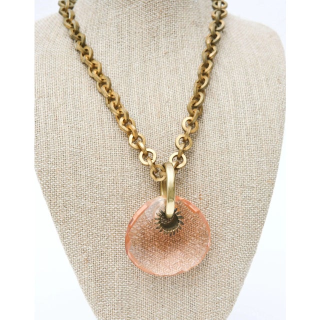 Vintage Italian Brass Chain Link Necklace With Diamond Faceted Glass PInk Pendant, 1980's For Sale - Image 10 of 10