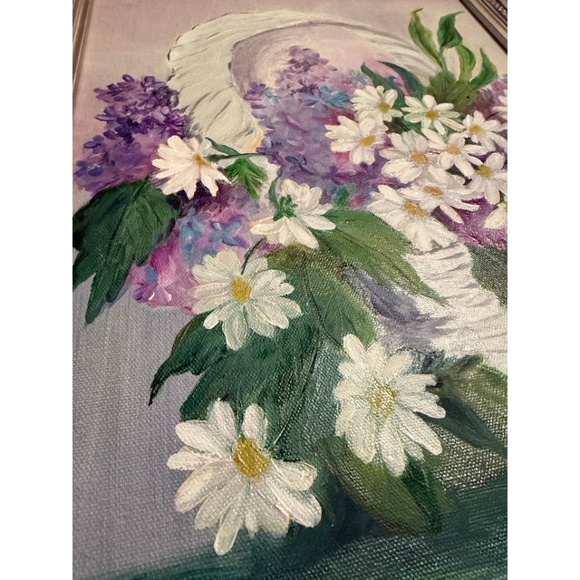 2000 - 2009 Contemporary Lilacs and Daisies Beautiful Floral Painting Framed and Signed For Sale - Image 5 of 5