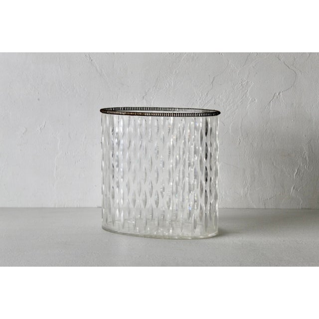 Mid-Century Modern Mid-Century Modern Vintage Textured Oval Lucite Acrylic Waste Basket Brass Beaded Rim For Sale - Image 3 of 16