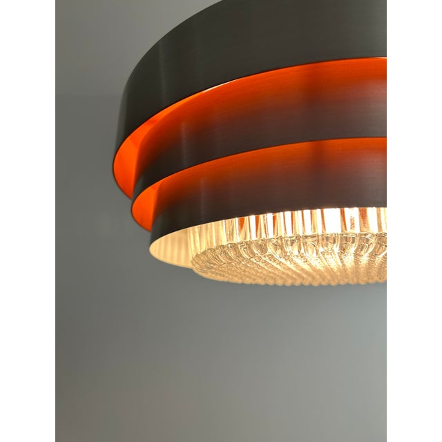1970s Tiered Aluminum Pendant Lamp with Glass Diffuser, Denmark, 1970s For Sale - Image 5 of 13