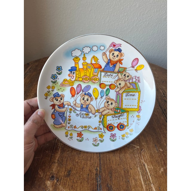 Children's 1980’s Lefton Plate Baby Wall Plaque Bear Design, Baby’s Name, Weight, Date and Time For Sale - Image 3 of 6