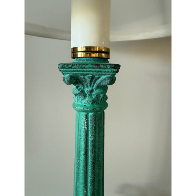 Early 20th Century Verdigris-Green Metal Table Lamp With Neoclassical Tripod Base For Sale - Image 9 of 14