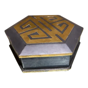 Hong Kong Decorative Brass Pewter Six-Sided Trinket Box