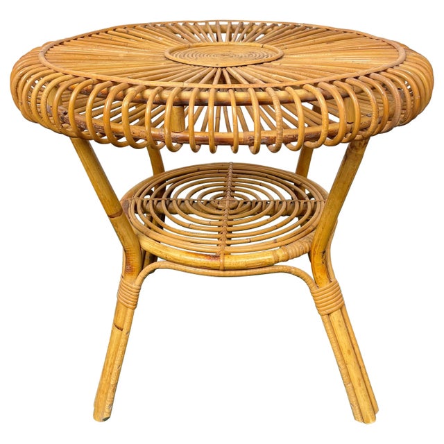 Mid-Century Round Rattan & Bamboo Coffee Table, Italy, 1960s For Sale - Image 13 of 13