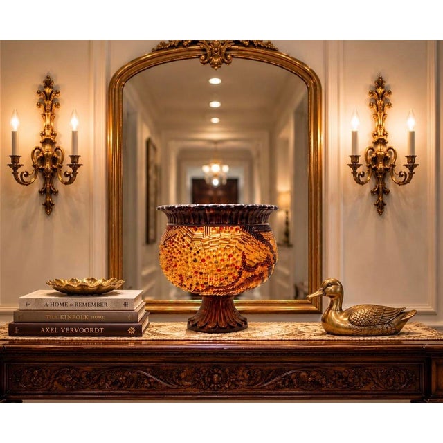Striking coordinated four-piece decorative collection featuring one large pedestal vessel and three matching...