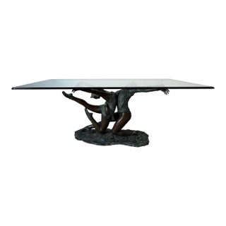 Vintage Léela Art Sculptural Bronze Ballet Dancers Dining Table Base With Beveled Glass Top For Sale