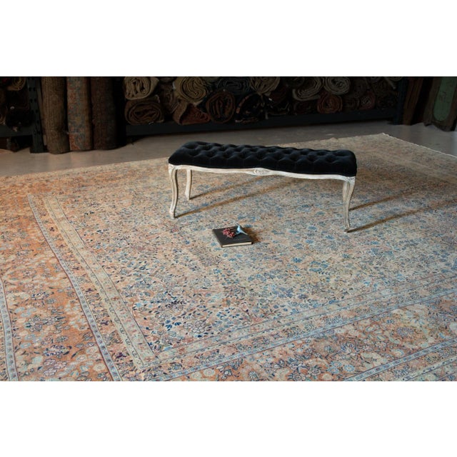 1920s Antique Allover Design Floral Rug Peach Blue Wool Hand-Knotted Rug - 11’6” X 14’7” For Sale - Image 4 of 10