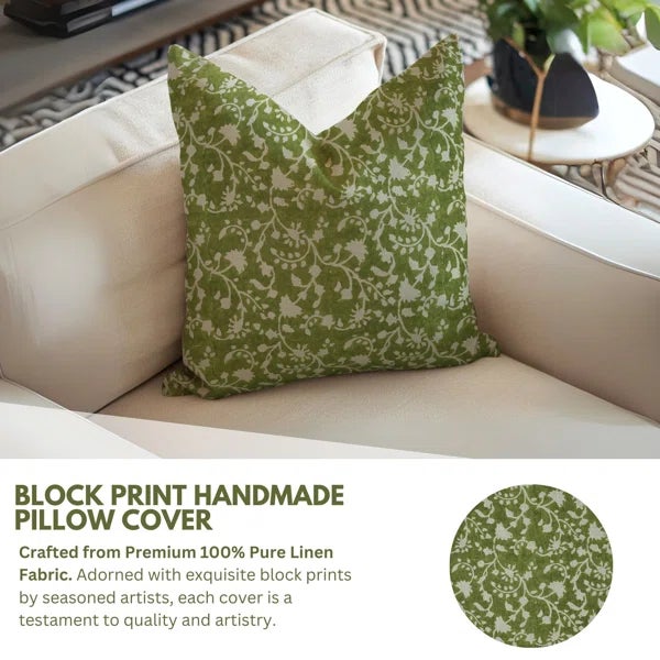 Add a touch of handcrafted elegance to your space with Fabdivine’s Firoza block print cushion cover. Made from pure linen,...