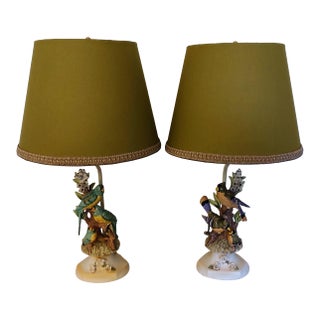 Pair of Vintage Lamps With Porcelain Birds For Sale