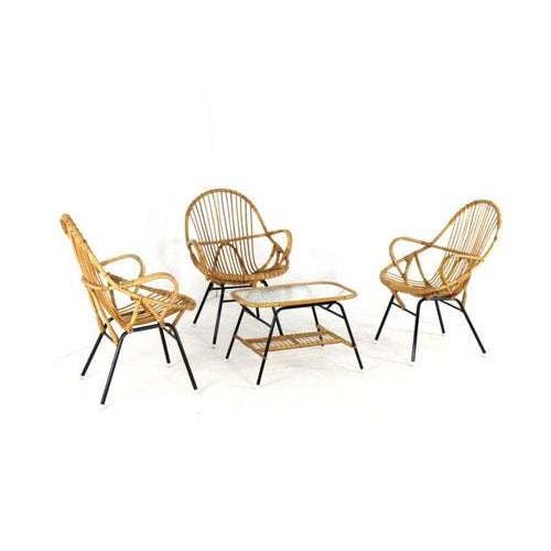 1960s Rattan Chairs & Coffee Table, Set of 4 For Sale - Image 5 of 16