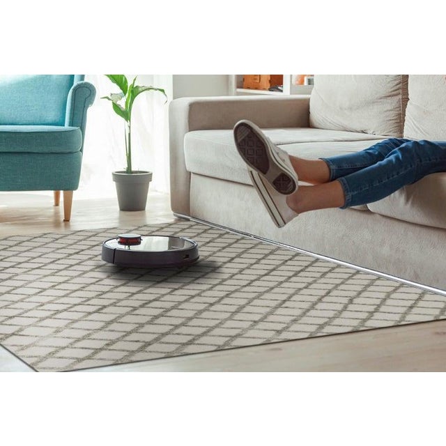 Contemporary 10x14 Gray Hand-Knotted Wool Viscose Diamond Lattice Modernist Design Carpet Rug For Sale - Image 3 of 4
