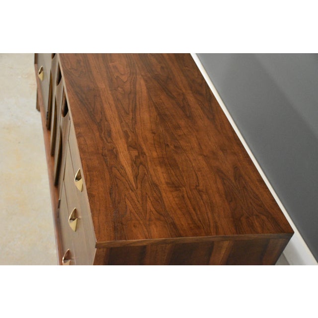 Brown 1960s Refinished Broyhill Brasilia 66” Walnut Dresser Credenza For Sale - Image 8 of 12