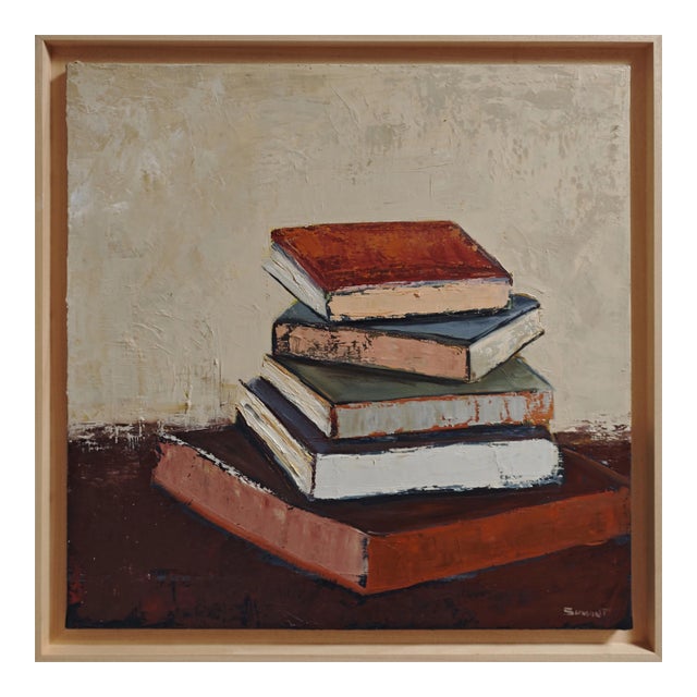 Le Silence Des Livres, Textured Still Life With Books Books, Contemporary Framed by Sophie Dumont For Sale