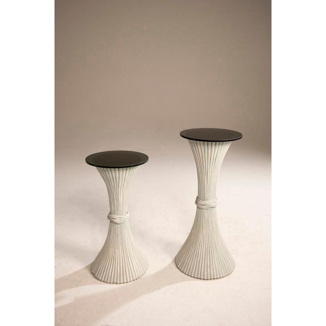 White Painted Bamboo Plant Stands with Black Glass Tops, 1970s, Set of 2 For Sale - Image 14 of 16