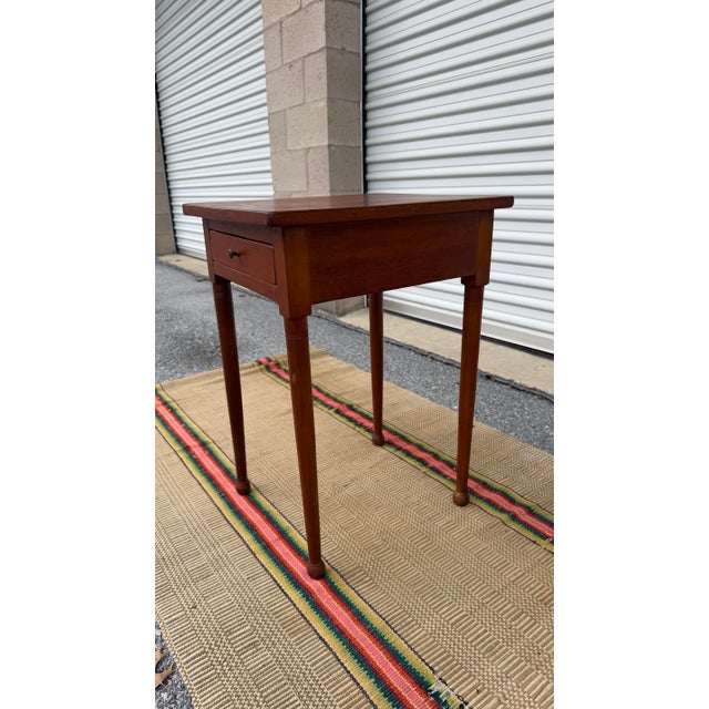 Farmhouse A Antique Softwood Sheraton Turned Leg One Drawer Side Table With Button Feet, Pennsylvania, Circa 1820’s For Sale - Image 3 of 12