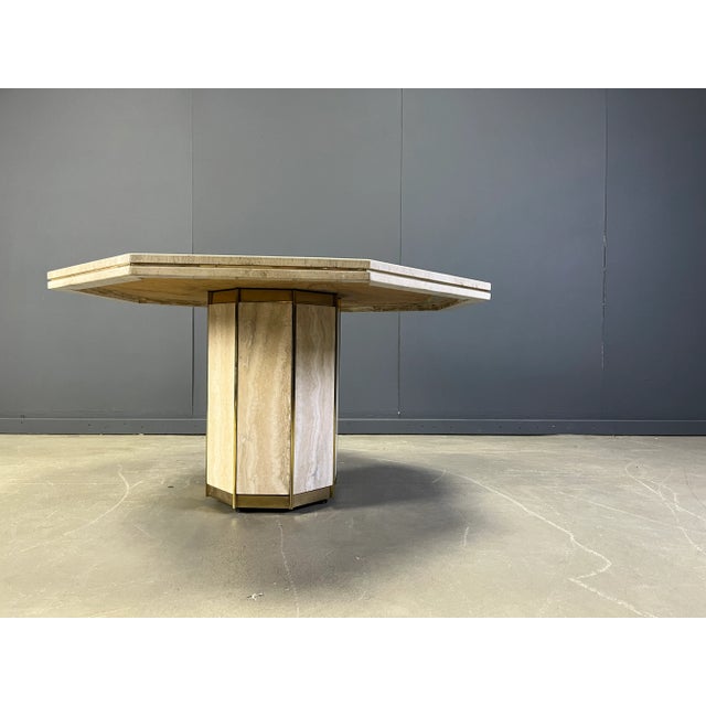 1970s Vintage Octogonal Dining Table in Travertine and Brass, 1970s For Sale - Image 5 of 10