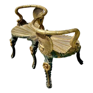 Vintage Coastal Venetian Gilt Carved Grotto Tete-A-Tete