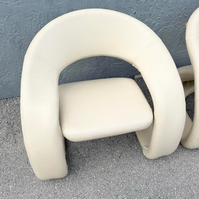 Plastic Postmodern Beige Faux Leather Tongue Chairs by Cheers - A Pair For Sale - Image 7 of 8