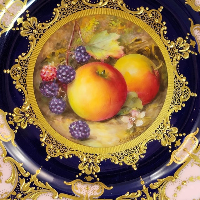 Royal Worcester Fruit Cabinet Plate by R. Sebright for Maple London, 1921 For Sale - Image 3 of 13