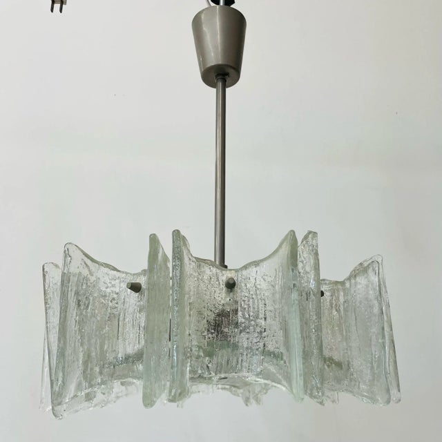 Small Swedish Mid-Century Modern Chandelier / Pendant, Slumped Glass and Brass For Sale - Image 9 of 12