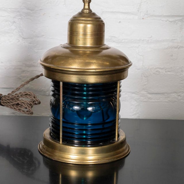 Gold Pair of Repurposed Railroad Light Table Lamps For Sale - Image 8 of 12