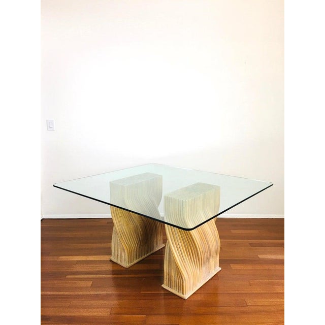 McGuire Vintage McGuire Twisted Rattan Double Pedestal Organic Modern Glass Top Dining Table For Sale - Image 4 of 12