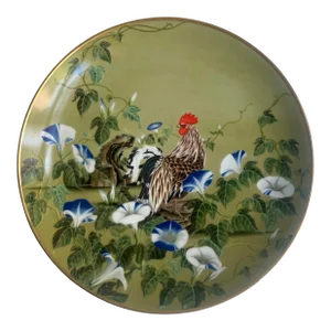 Naoka Nobata Rooster & Morning Glory "July" Porcelain Serving Plate