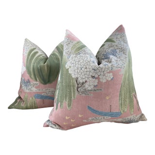 Thibaut Anna French Willow Tree in Blush-Plush Down Filled Pillows- a Pair For Sale