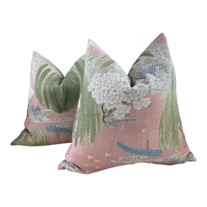 Thibaut Anna French Willow Tree in Blush-Plush Down Filled Pillows- a Pair