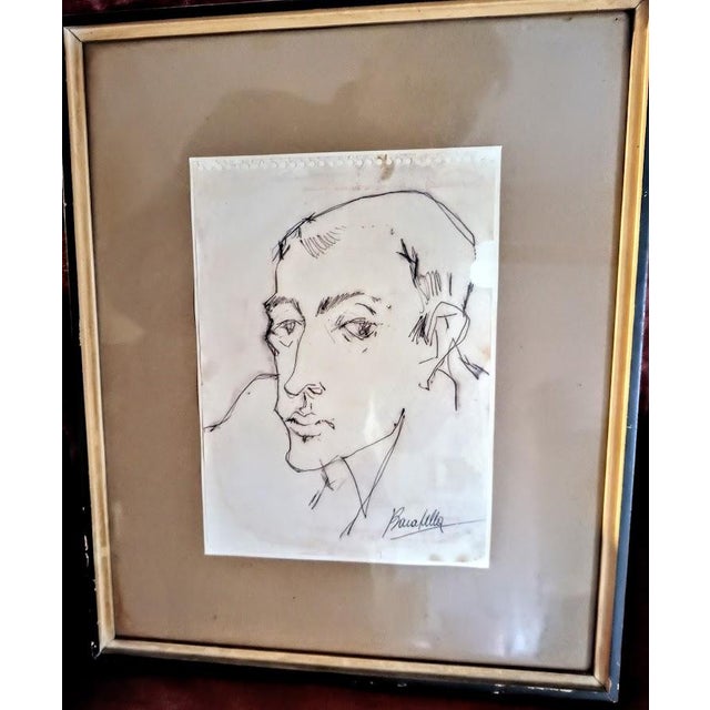 Paolo Baratella, Portrait of a Journalist, 1970s, Ink Drawing For Sale - Image 4 of 5