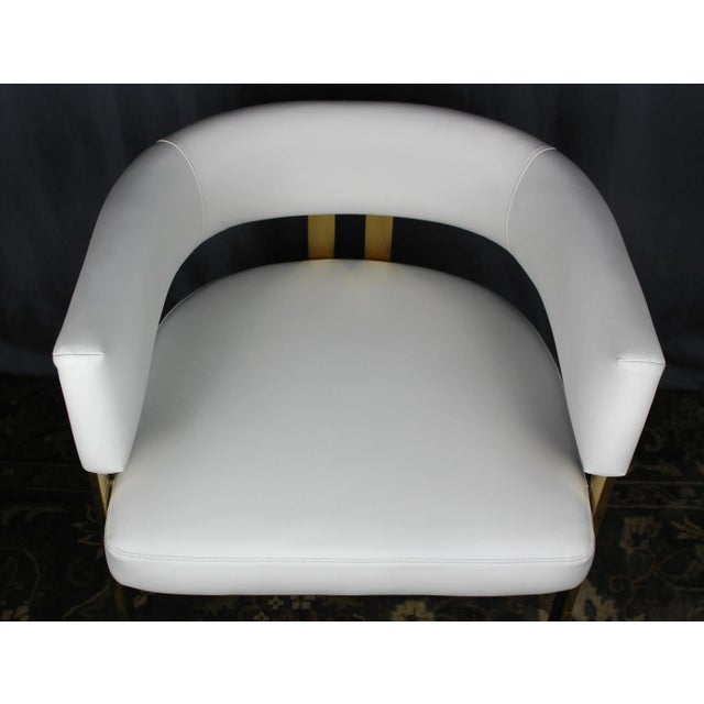 Metal Pair of Leather and Brass Jaime Arm Chairs by Artistic Frame For Sale - Image 7 of 12