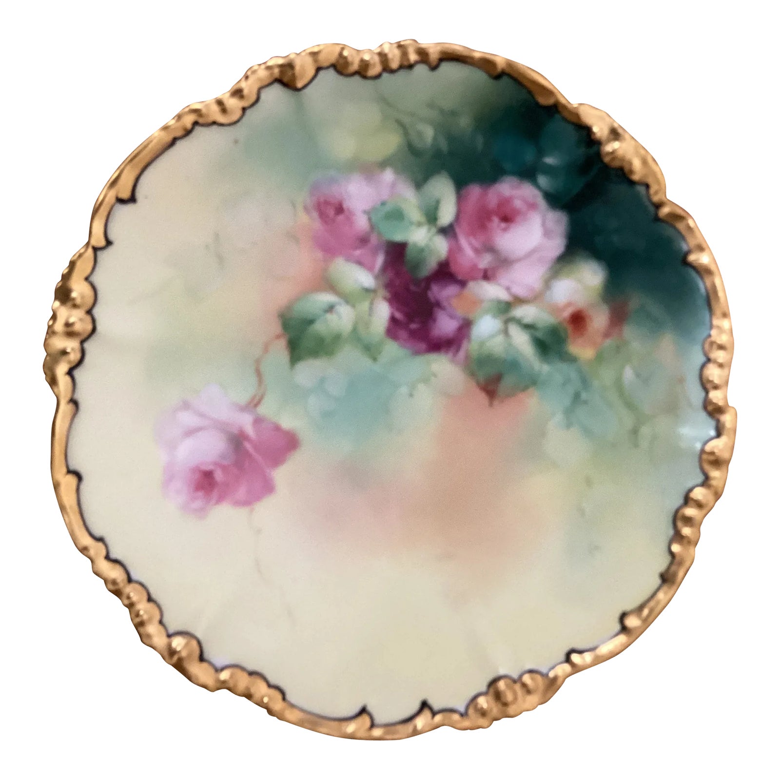 Jpl Limoges Hand Painted Pink Roses & Gold Cake Plate Circa 1900 | Chairish
