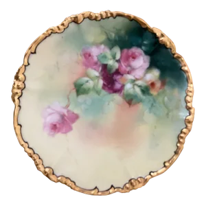 Jpl Limoges Hand Painted Pink Roses & Gold Cake Plate Circa 1900