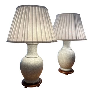 Antique Style Chinese Vase With Crackle Glaze Table Lamps, Pair For Sale