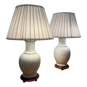 Antique Style Chinese Vase With Crackle Glaze Table Lamps, Pair