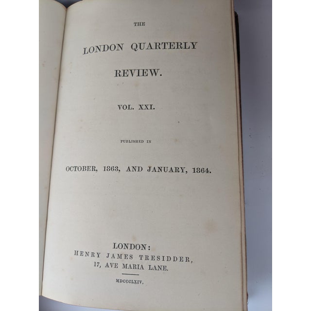 Antique London Quarterly Review Books – Set of 4 Decorative Leather-Bound Volumes For Sale In New York - Image 6 of 13