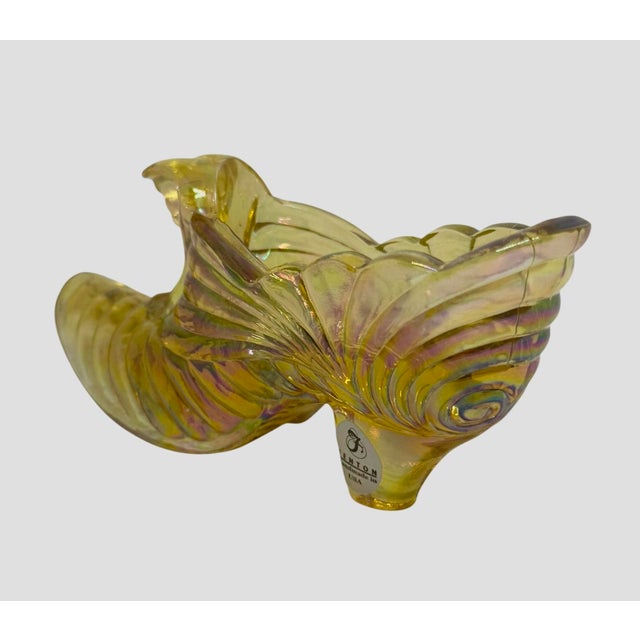 Glass 1960s Fenton Iridescent Amber Carnival Glass Cat Head Slipper Shoe Amber Glass Slipper For Sale - Image 7 of 12