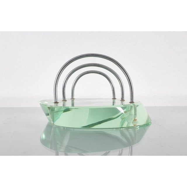 Mid-Century Fontana Arte Desk Set in Thick Nile Green Glass 50s Italy, 1950s, Set of 3 For Sale - Image 6 of 14