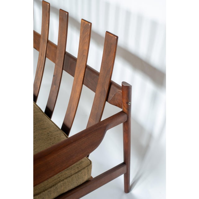 1960s Ib Kofod Larsen for Selig Picket Back Sofa, Danish MCM Walnut Frame Couch For Sale - Image 5 of 13