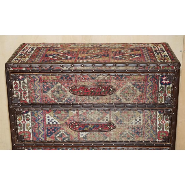 Vintage Kilim & Brown Leather Chest of Drawers For Sale - Image 4 of 18