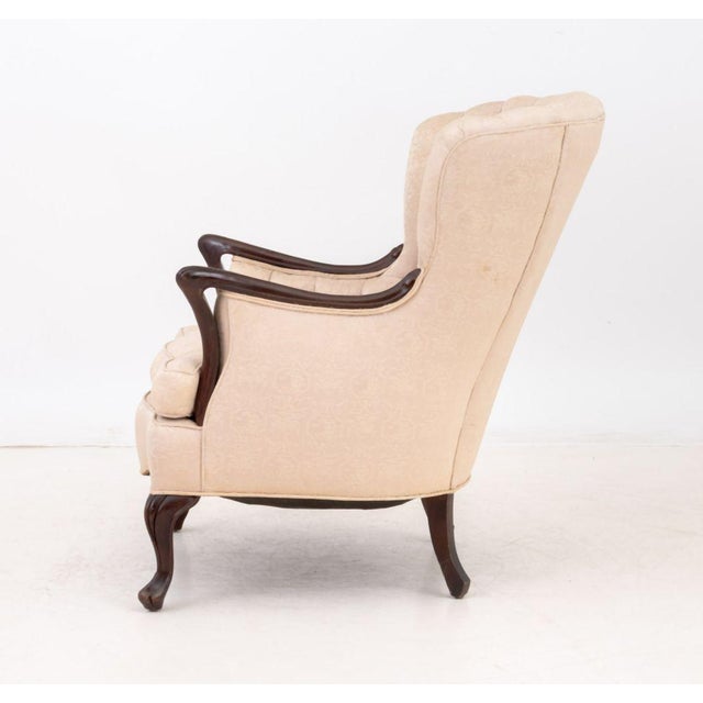 Wood Queen Anne Style Pink Silk Upholstered Armchair For Sale - Image 7 of 8