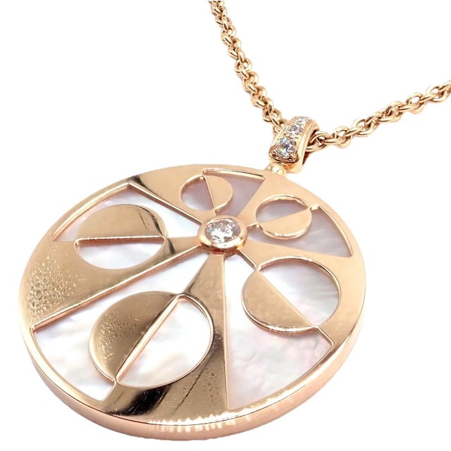 Metal Bulgari Intarsio Diamond Mother of Pearl Rose Gold Pendant Necklace For Sale - Image 7 of 13