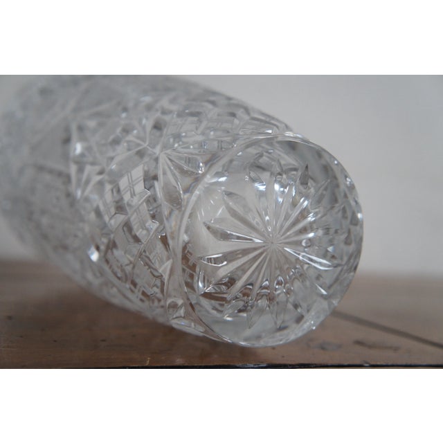 Mid 20th Century Czech Bohemian Hand Cut Crystal Queen Lace Sawtooth Flower Vases Pair For Sale - Image 11 of 12